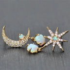 Moon and Star Earrings made of Gold and Opal
